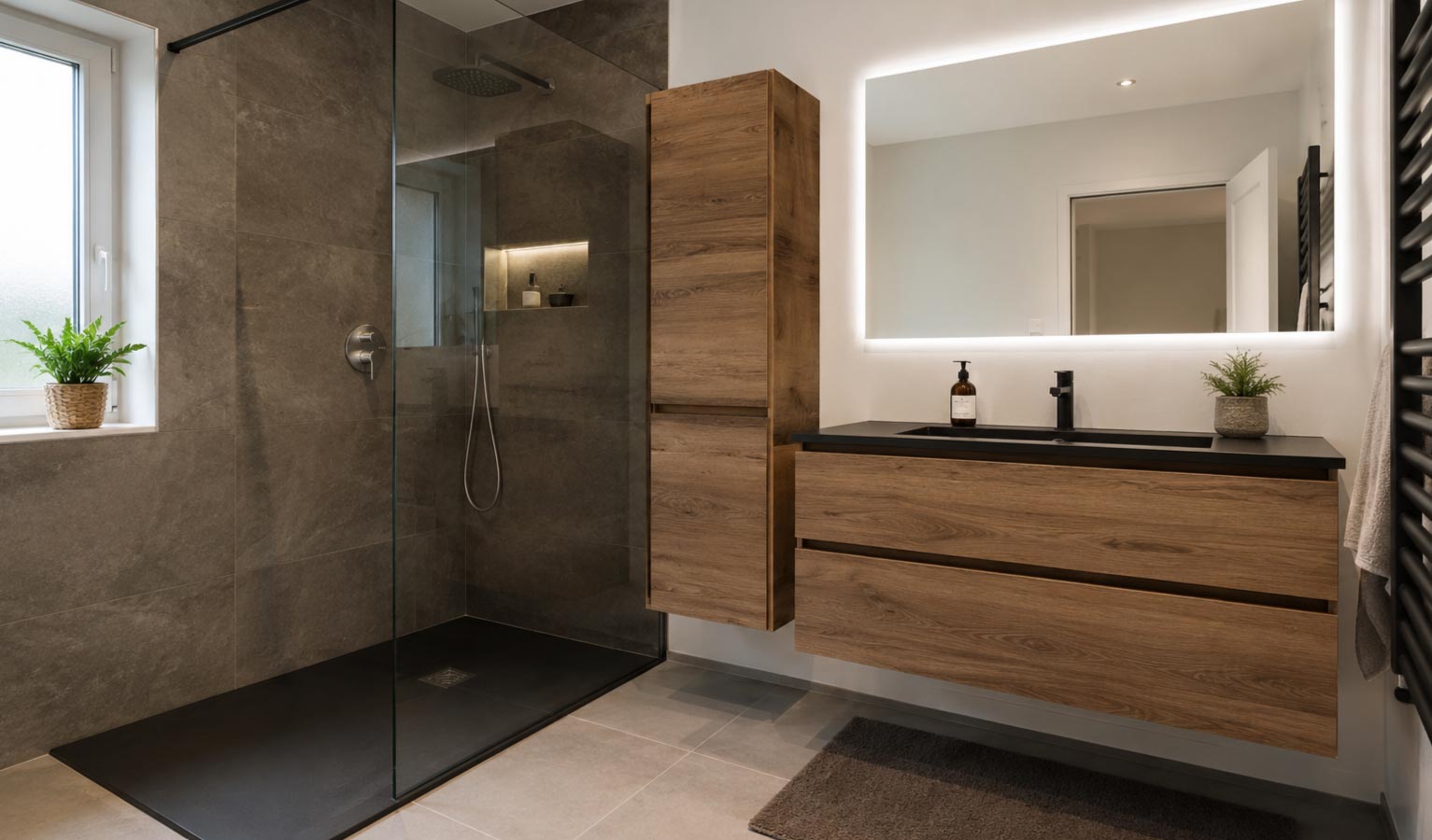 Vue d'une salle de bain rénové par DS Sani Chauff à la Gorgue